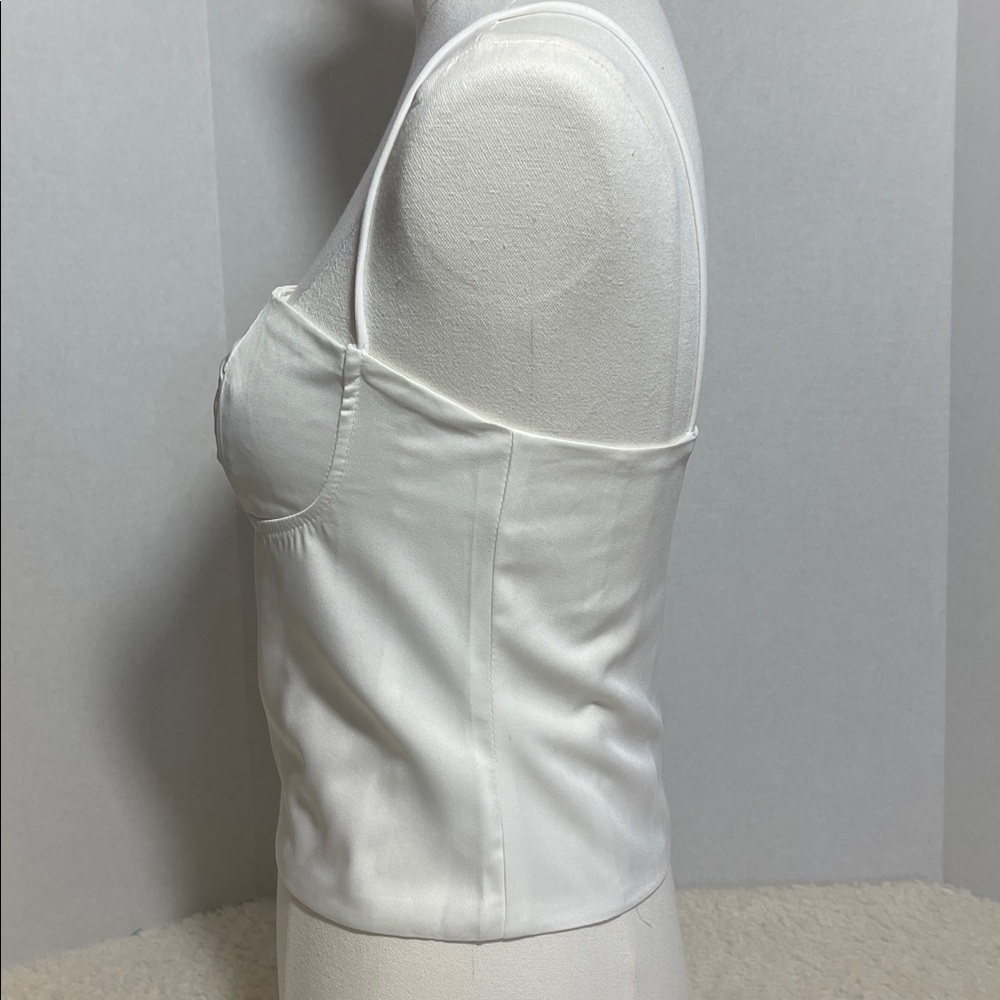NWOT White Structured Satin Sheen Crop Spaghetti Strap Cami Top – Size Small - Picture 8 of 16